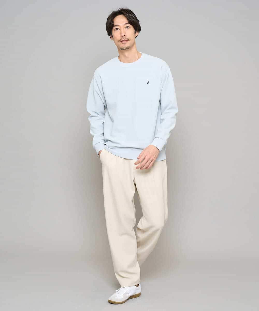 KHLFD14069 a.v.v MEN(アー・ヴェ・ヴェ) 【イージーケア/洗濯機で洗える/速乾/毛玉になりにくい/ストレッチ】メランジストレッチ１タックワイドイージースラックス アイボリー