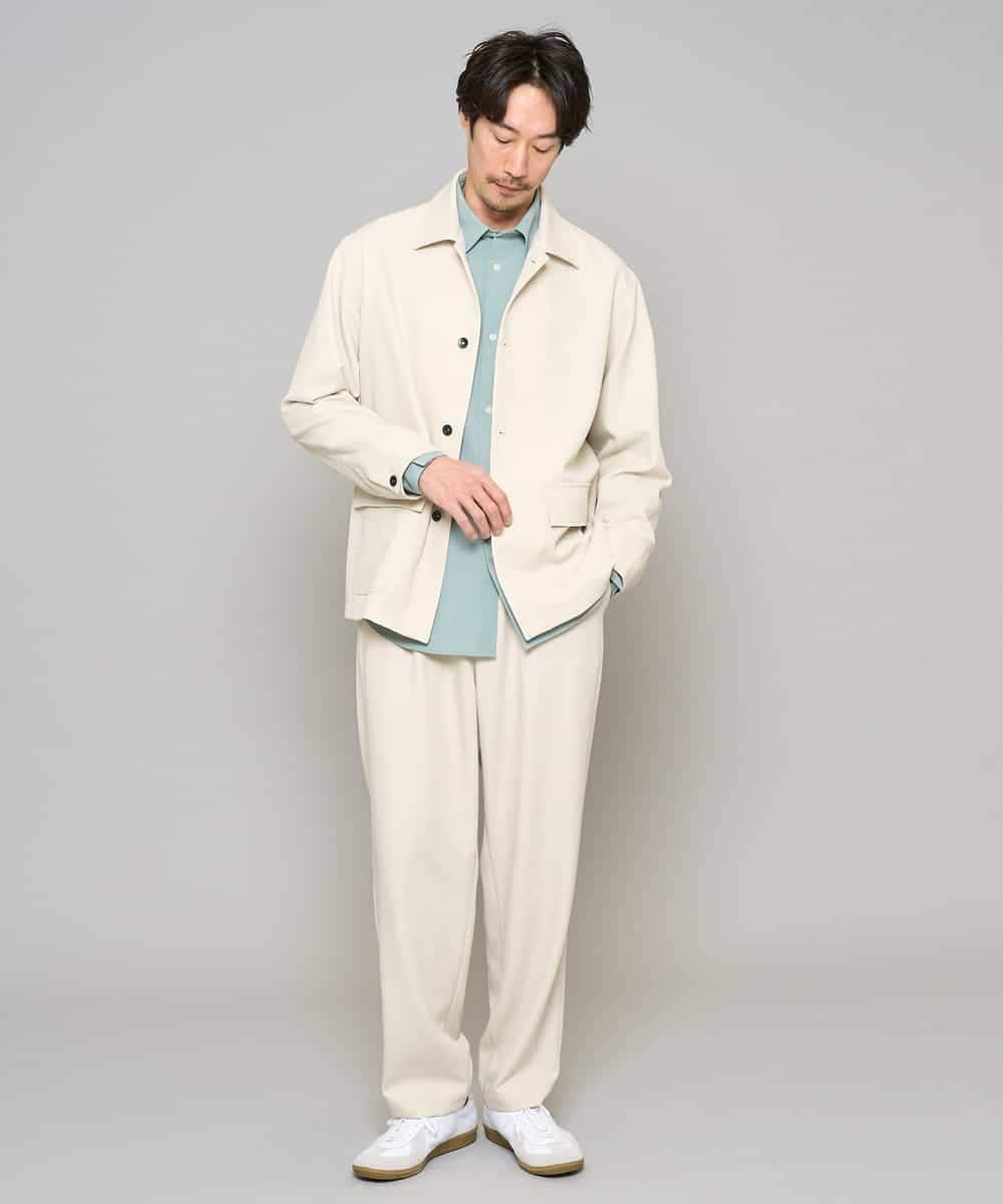 KHLFD14069 a.v.v MEN(アー・ヴェ・ヴェ) 【イージーケア/洗濯機で洗える/速乾/毛玉になりにくい/ストレッチ】メランジストレッチ１タックワイドイージースラックス アイボリー