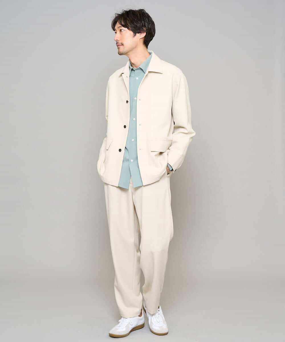 KHLFD14069 a.v.v MEN(アー・ヴェ・ヴェ) 【イージーケア/洗濯機で洗える/速乾/毛玉になりにくい/ストレッチ】メランジストレッチ１タックワイドイージースラックス アイボリー