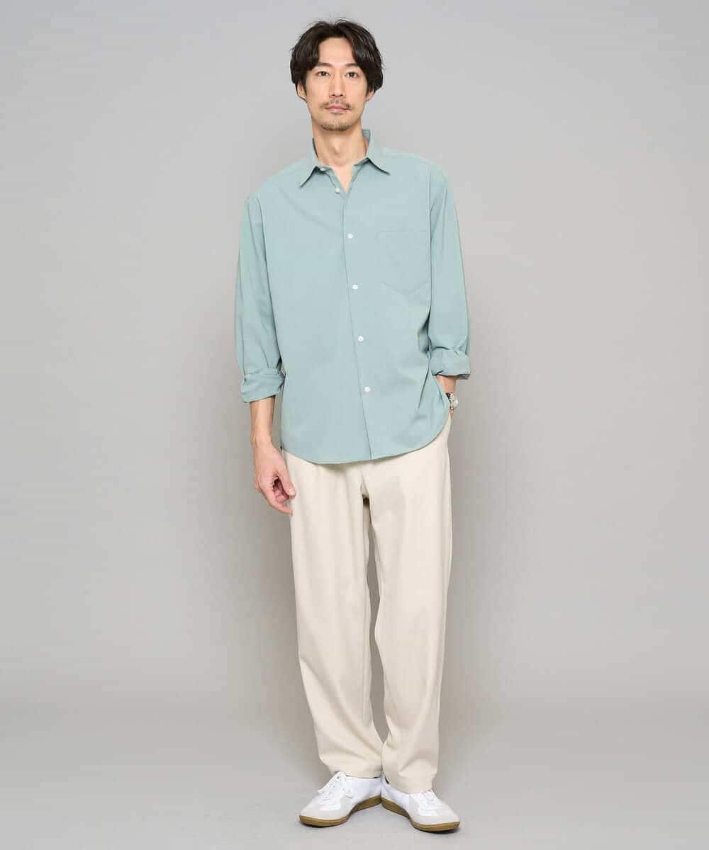 KHLFD14069 a.v.v MEN(アー・ヴェ・ヴェ) 【イージーケア/洗濯機で洗える/速乾/毛玉になりにくい/ストレッチ】メランジストレッチ１タックワイドイージースラックス アイボリー