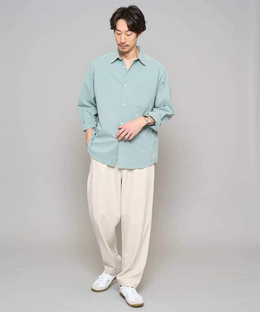 KHLFD14069 a.v.v MEN(アー・ヴェ・ヴェ) 【イージーケア/洗濯機で洗える/速乾/毛玉になりにくい/ストレッチ】メランジストレッチ１タックワイドイージースラックス アイボリー