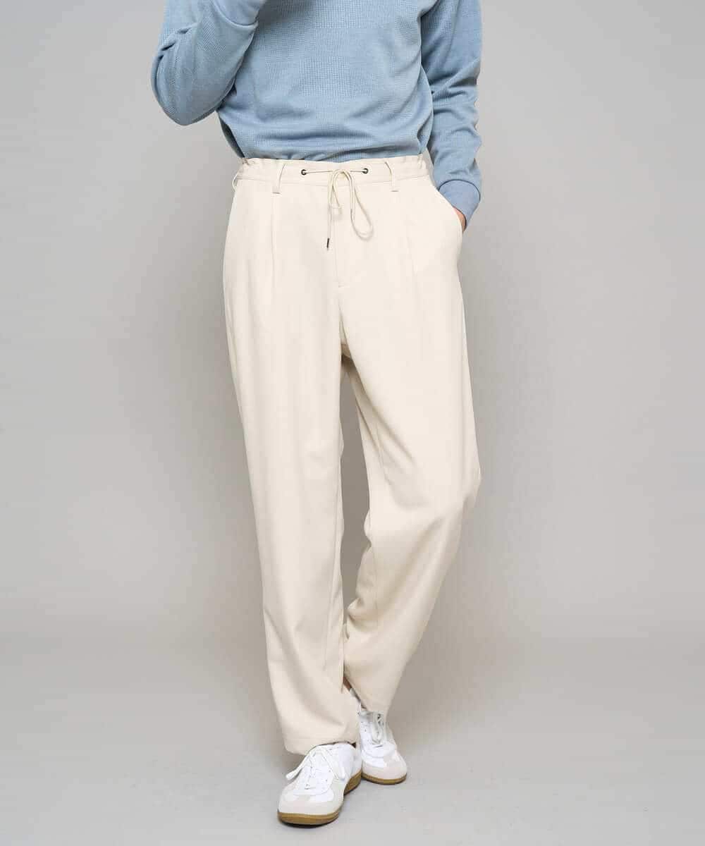 KHLFD14069 a.v.v MEN(アー・ヴェ・ヴェ) 【イージーケア/洗濯機で洗える/速乾/毛玉になりにくい/ストレッチ】メランジストレッチ１タックワイドイージースラックス アイボリー