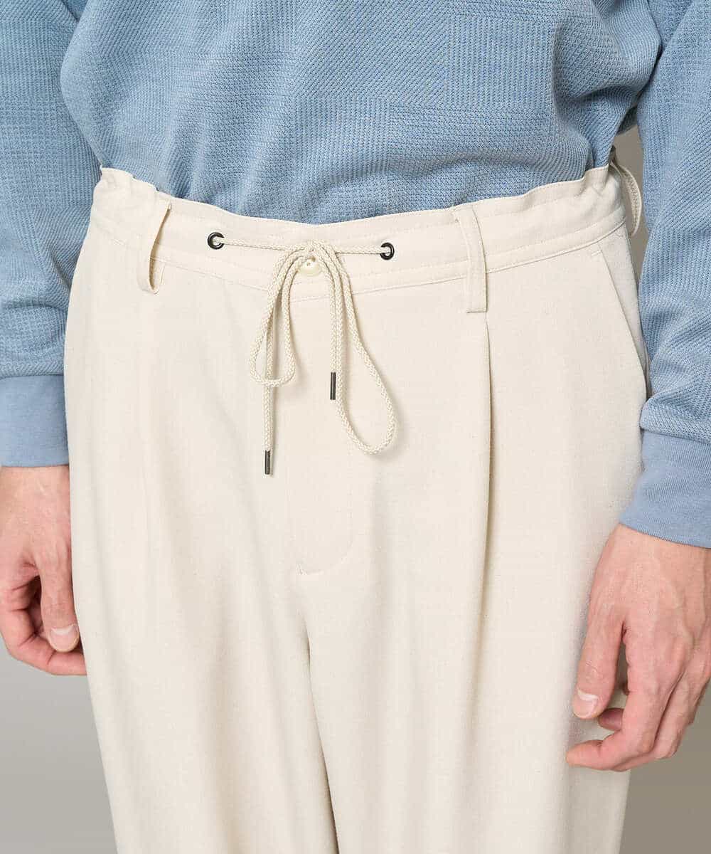 KHLFD14069 a.v.v MEN(アー・ヴェ・ヴェ) 【イージーケア/洗濯機で洗える/速乾/毛玉になりにくい/ストレッチ】メランジストレッチ１タックワイドイージースラックス アイボリー