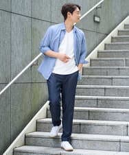 KHLGA25064 a.v.v MEN(アー・ヴェ・ヴェ) 【イージーケア/接触冷感】スマートシャンブレー フルレングス スラックス（セットアップ対応/S～XL展開） ダークグレー