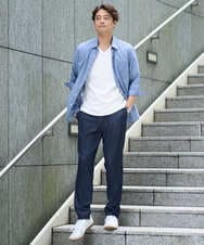 KHLGA25064 a.v.v MEN(アー・ヴェ・ヴェ) 【イージーケア/接触冷感】スマートシャンブレー フルレングス スラックス（セットアップ対応/S～XL展開） ダークグレー