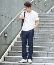 KHLGA25064 a.v.v MEN(アー・ヴェ・ヴェ) 【イージーケア/接触冷感】スマートシャンブレー フルレングス スラックス（セットアップ対応/S～XL展開） ダークグレー