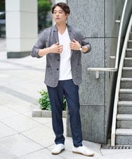 KHLGA25064 a.v.v MEN(アー・ヴェ・ヴェ) 【イージーケア/接触冷感】スマートシャンブレー フルレングス スラックス（セットアップ対応/S～XL展開） ダークグレー