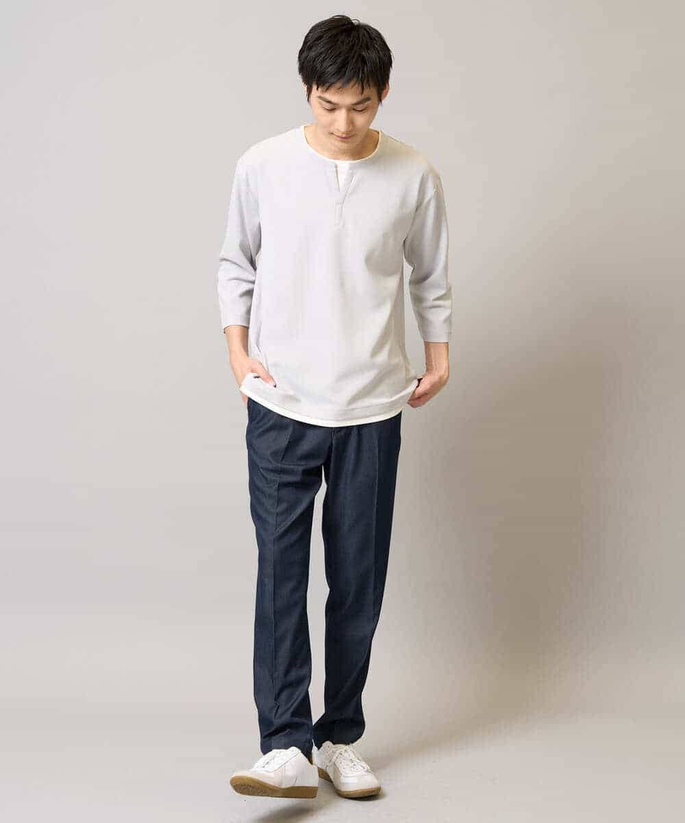 KHLGA25064 a.v.v MEN(アー・ヴェ・ヴェ) 【イージーケア/接触冷感】スマートシャンブレー フルレングス スラックス（セットアップ対応/S～XL展開） ダークグレー