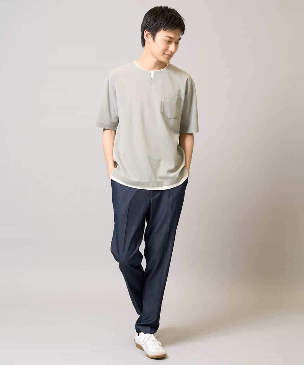 KHLGA25064 a.v.v MEN(アー・ヴェ・ヴェ) 【イージーケア/接触冷感】スマートシャンブレー フルレングス スラックス（セットアップ対応/S～XL展開） ダークグレー