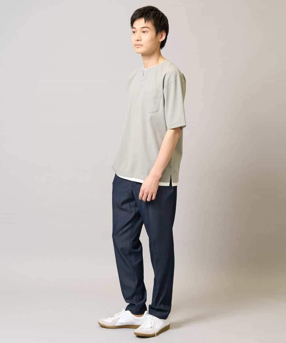 KHLGA25064 a.v.v MEN(アー・ヴェ・ヴェ) 【イージーケア/接触冷感】スマートシャンブレー フルレングス スラックス（セットアップ対応/S～XL展開） ダークグレー