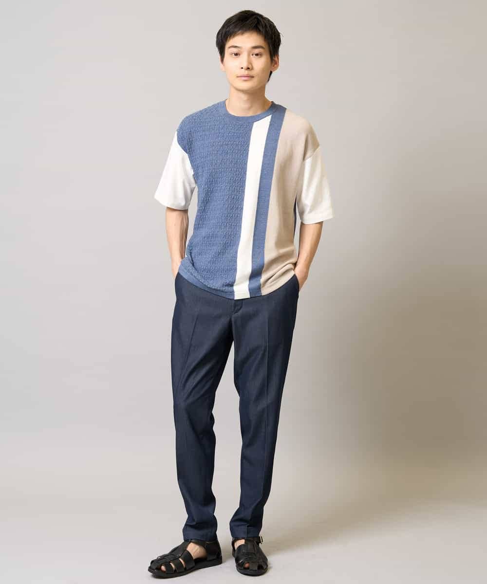 KHLGA25064 a.v.v MEN(アー・ヴェ・ヴェ) 【イージーケア/接触冷感】スマートシャンブレー フルレングス スラックス（セットアップ対応/S～XL展開） ダークグレー