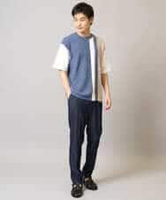 KHLGA25064 a.v.v MEN(アー・ヴェ・ヴェ) 【イージーケア/接触冷感】スマートシャンブレー フルレングス スラックス（セットアップ対応/S～XL展開） ダークグレー