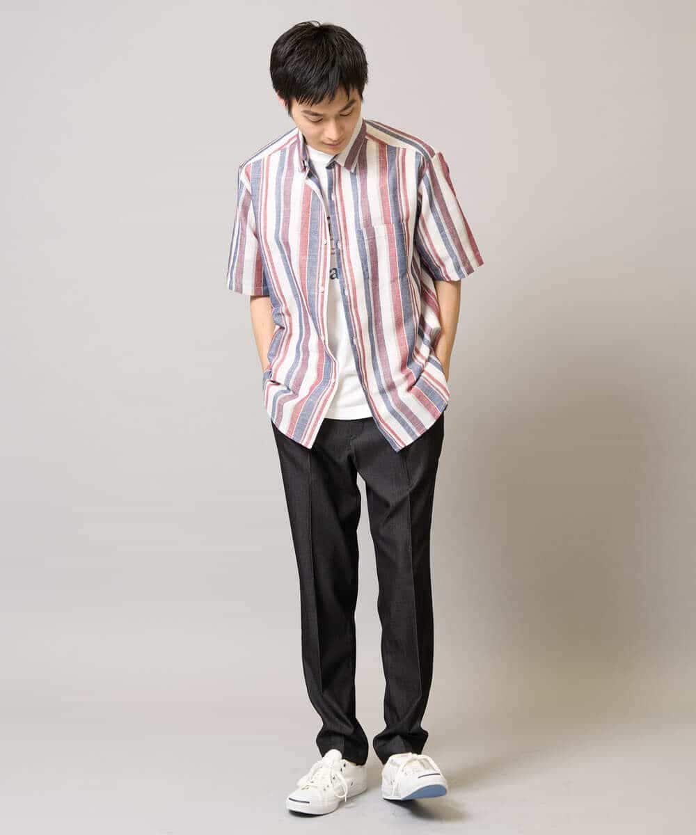 KHLGA25064 a.v.v MEN(アー・ヴェ・ヴェ) 【イージーケア/接触冷感】スマートシャンブレー フルレングス スラックス（セットアップ対応/S～XL展開） ダークグレー