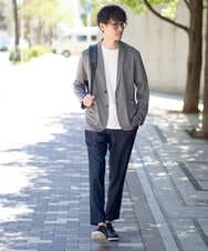 KHLGA35064 a.v.v MEN(アー・ヴェ・ヴェ) 【イージーケア/接触冷感】スマートシャンブレーアンクル丈スラックス ブラック