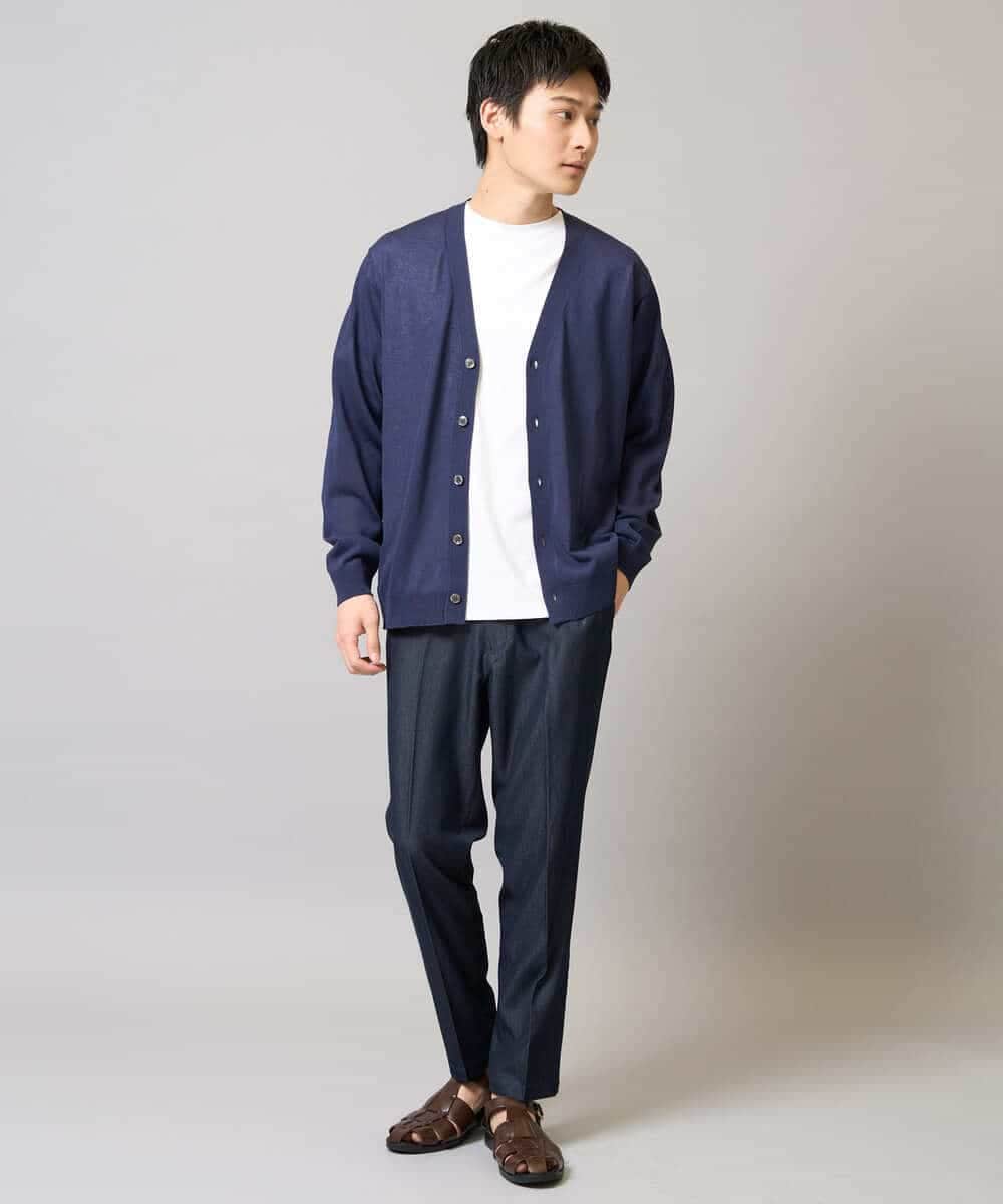 KHLGA35064 a.v.v MEN(アー・ヴェ・ヴェ) 【イージーケア/接触冷感】スマートシャンブレーアンクル丈スラックス ブラック