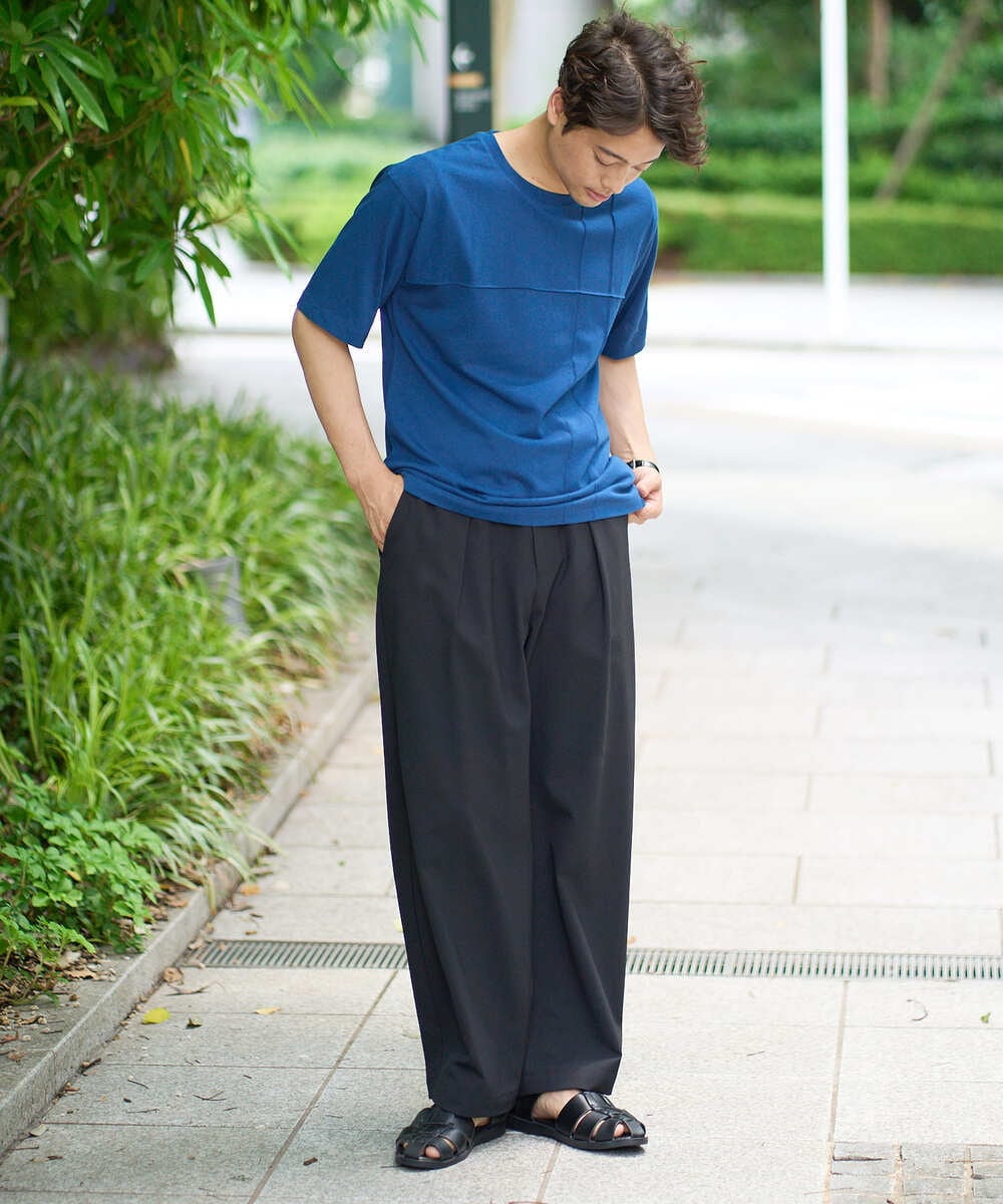 KHLGA36069 a.v.v MEN(アー・ヴェ・ヴェ) 【イージーケア/接触冷感/毛玉になりにくい】ドライオックスバレルレッグイージーパンツ ブラック