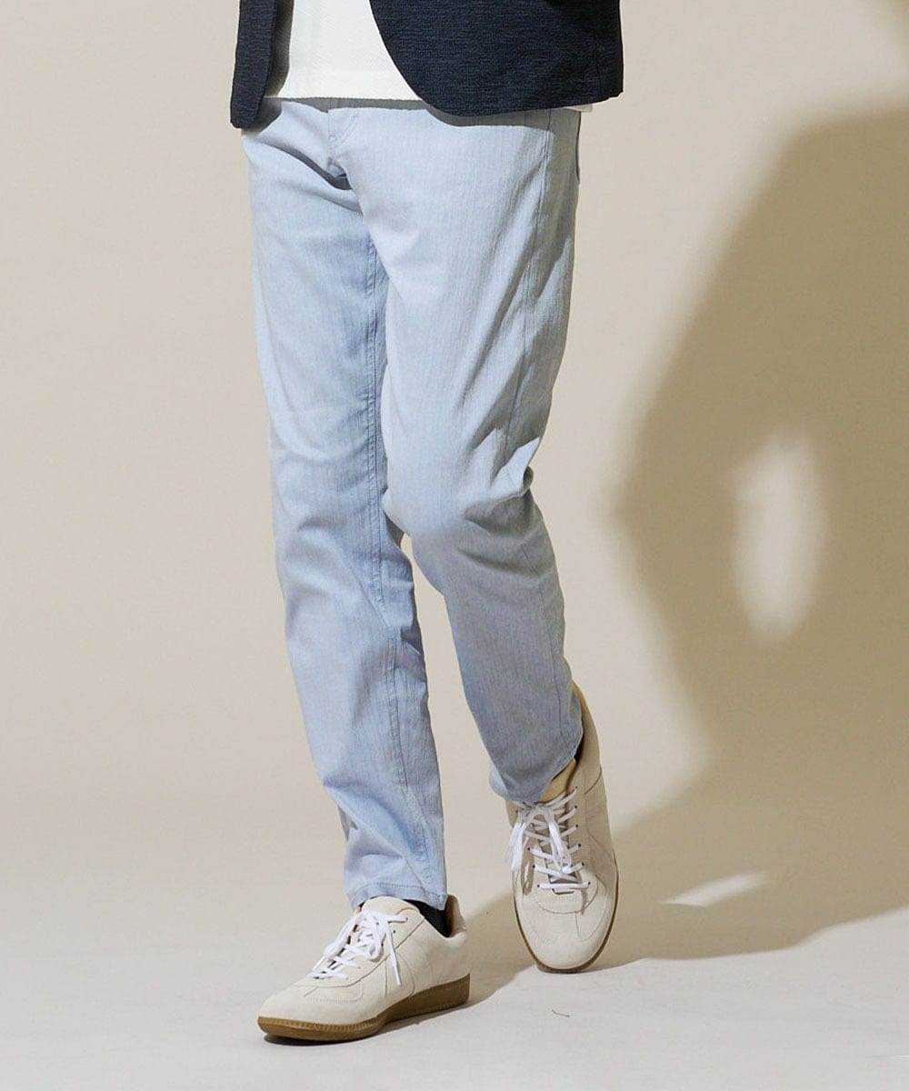 KHLGD15064 a.v.v MEN(アー・ヴェ・ヴェ) 【イージーケア/洗濯機で洗える/接触冷感/ストレッチ/シワになりにくい/毛玉になりにくい】ヘリンボーンストレッチ５ポケットパンツ ブルー