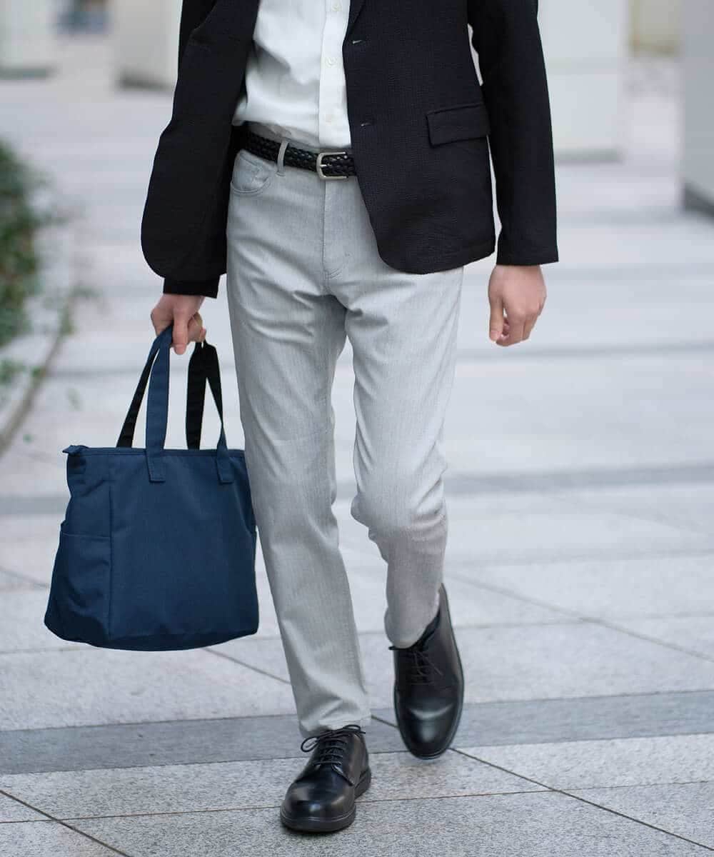 KHLGD15064 a.v.v MEN(アー・ヴェ・ヴェ) 【イージーケア/洗濯機で洗える/接触冷感/ストレッチ/シワになりにくい/毛玉になりにくい】ヘリンボーンストレッチ５ポケットパンツ ライトグレー