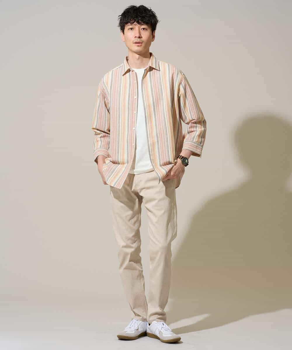 KHLGD15064 a.v.v MEN(アー・ヴェ・ヴェ) 【イージーケア/洗濯機で洗える/接触冷感/ストレッチ/シワになりにくい/毛玉になりにくい】ヘリンボーンストレッチ５ポケットパンツ ブラック