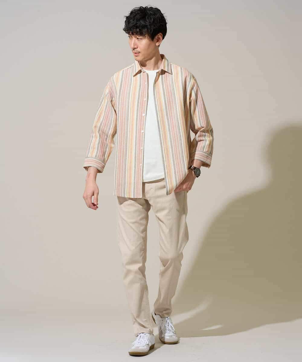 KHLGD15064 a.v.v MEN(アー・ヴェ・ヴェ) 【イージーケア/洗濯機で洗える/接触冷感/ストレッチ/シワになりにくい/毛玉になりにくい】ヘリンボーンストレッチ５ポケットパンツ ブラック