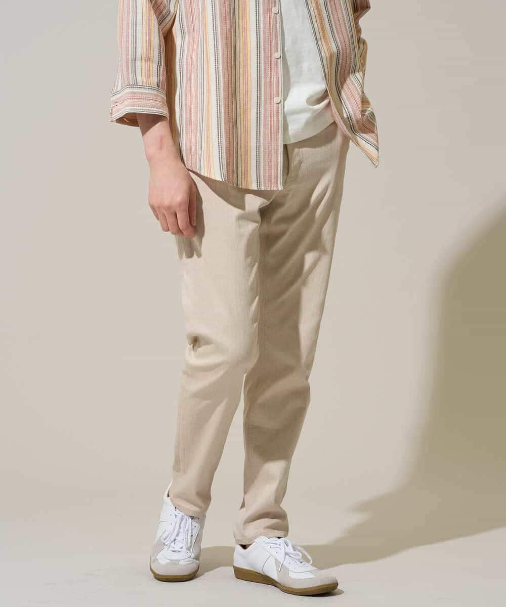 KHLGD15064 a.v.v MEN(アー・ヴェ・ヴェ) 【イージーケア/洗濯機で洗える/接触冷感/ストレッチ/シワになりにくい/毛玉になりにくい】ヘリンボーンストレッチ５ポケットパンツ ブラック