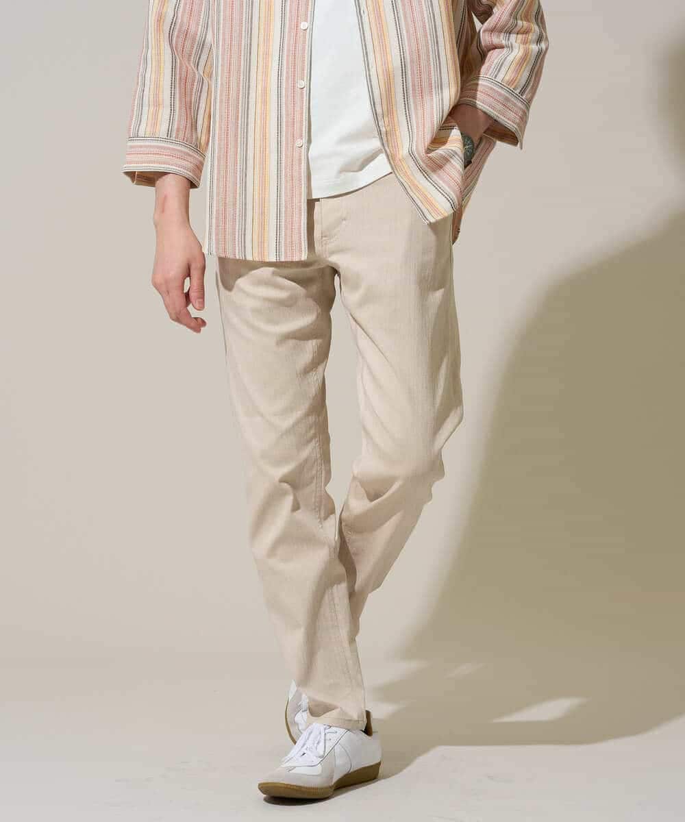 KHLGD15064 a.v.v MEN(アー・ヴェ・ヴェ) 【イージーケア/洗濯機で洗える/接触冷感/ストレッチ/シワになりにくい/毛玉になりにくい】ヘリンボーンストレッチ５ポケットパンツ ブラック