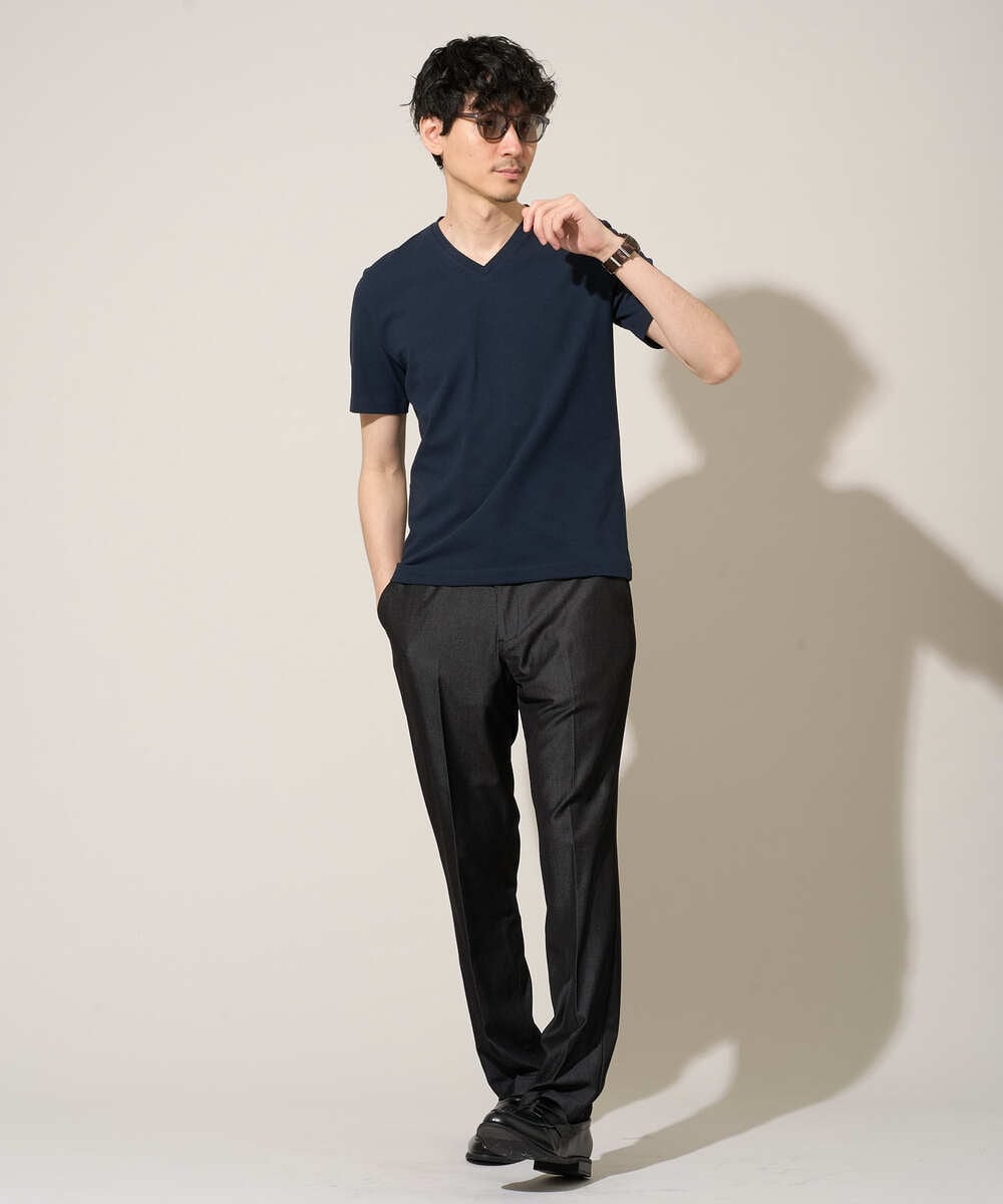 KHLGD25064 a.v.v MEN(アー・ヴェ・ヴェ) 【イージーケア/接触冷感】デニムライクストレッチスマートスラックス ダークグレー