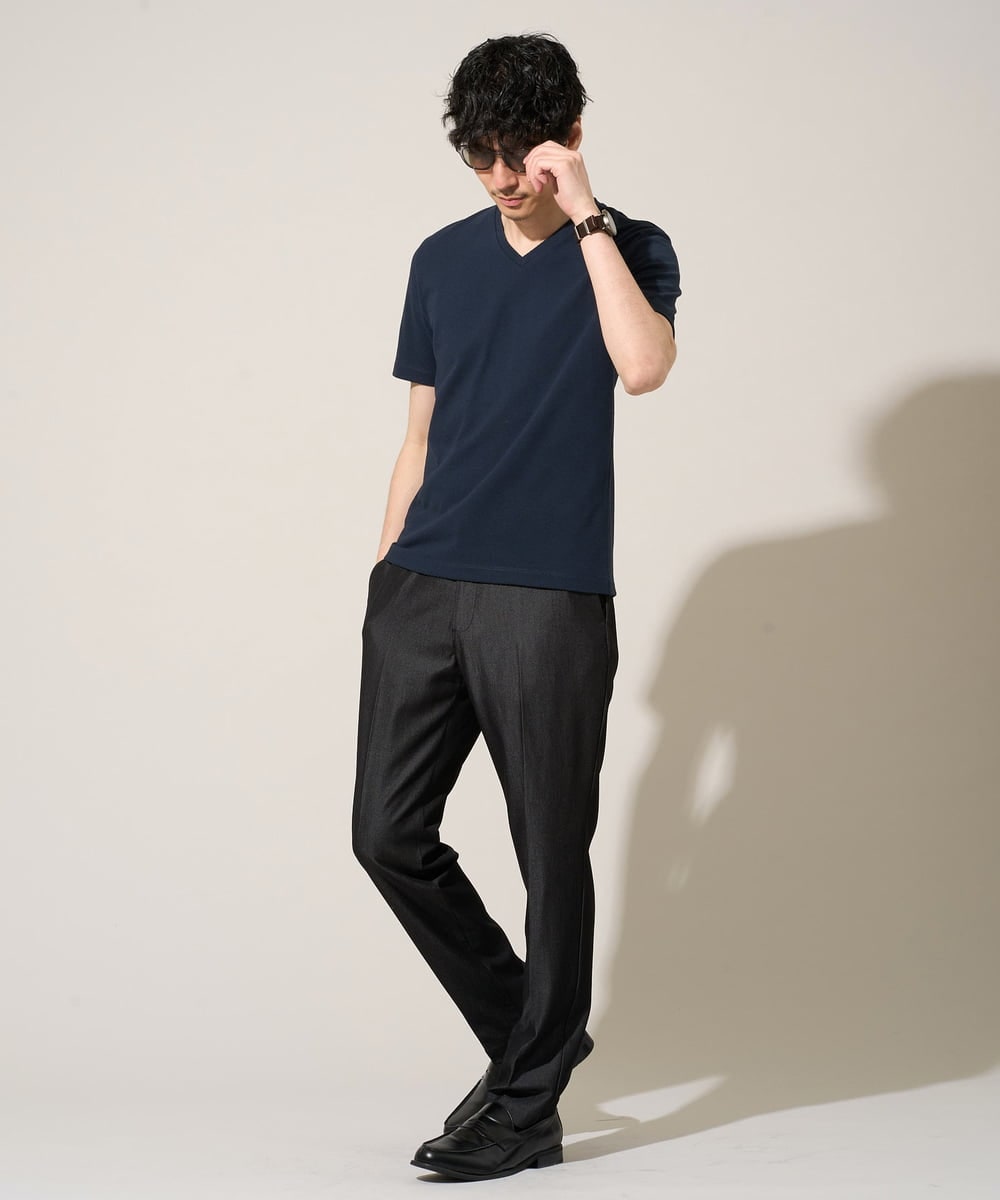 KHLGD25064 a.v.v MEN(アー・ヴェ・ヴェ) 【イージーケア/接触冷感】デニムライクストレッチスマートスラックス ダークグレー