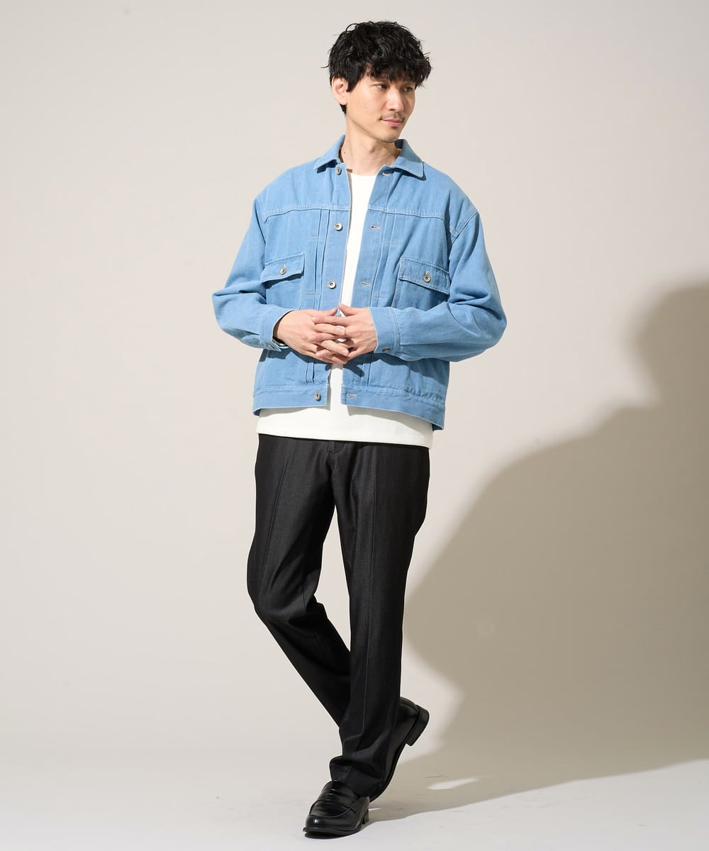 KHLGD25064 a.v.v MEN(アー・ヴェ・ヴェ) 【イージーケア/接触冷感】デニムライクストレッチスマートスラックス ダークグレー