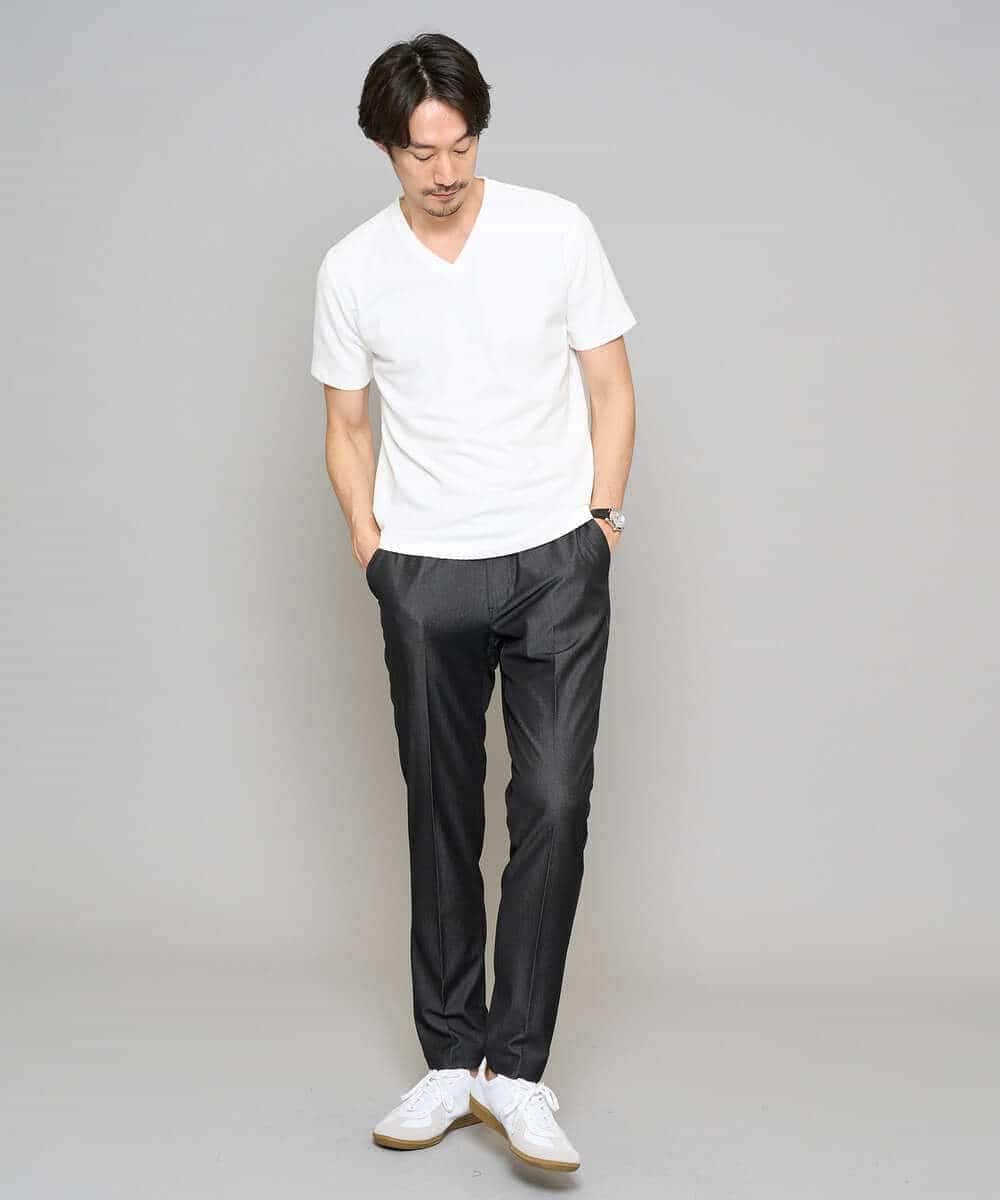 KHLGD25064 a.v.v MEN(アー・ヴェ・ヴェ) 【イージーケア/接触冷感】デニムライクストレッチスマートスラックス ダークグレー