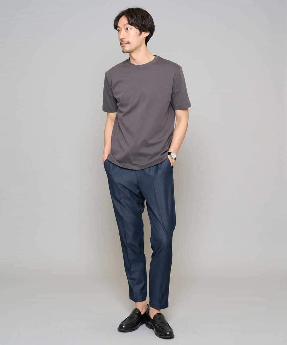 KHLGD35064 a.v.v MEN(アー・ヴェ・ヴェ) 【イージーケア/接触冷感】デニムライクストレッチアンクルスマートスラックス ブラック