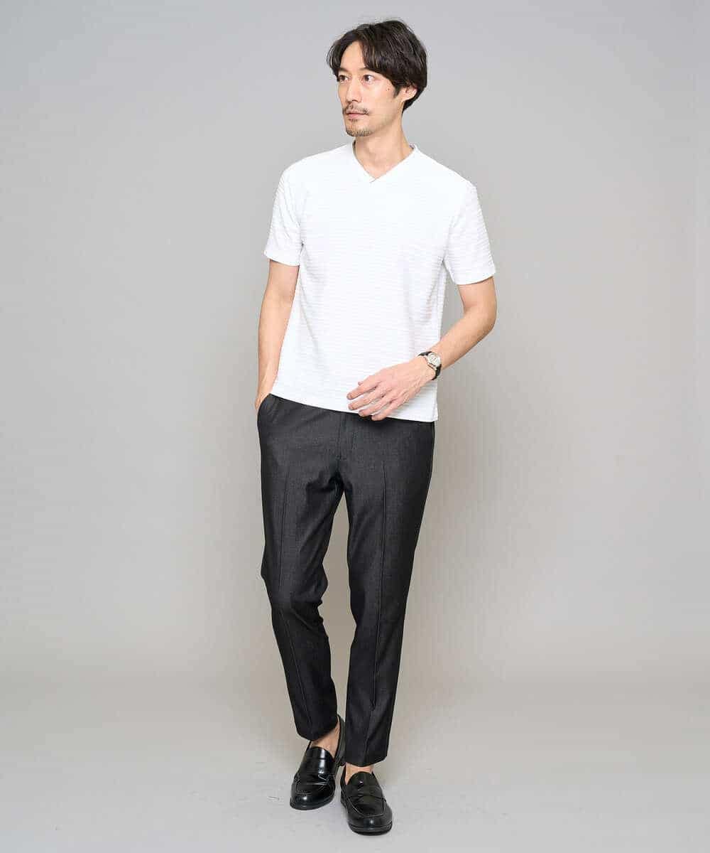 KHLGD35064 a.v.v MEN(アー・ヴェ・ヴェ) 【イージーケア/接触冷感】デニムライクストレッチアンクルスマートスラックス ブラック