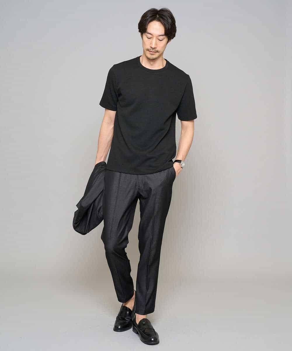 KHLGD35064 a.v.v MEN(アー・ヴェ・ヴェ) 【イージーケア/接触冷感】デニムライクストレッチアンクルスマートスラックス ブラック