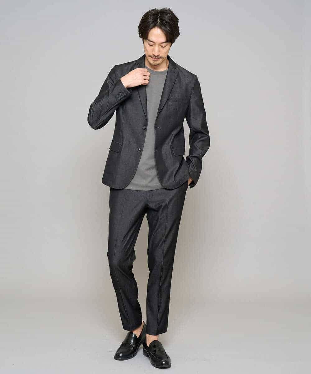 KHLGD35064 a.v.v MEN(アー・ヴェ・ヴェ) 【イージーケア/接触冷感】デニムライクストレッチアンクルスマートスラックス ブラック