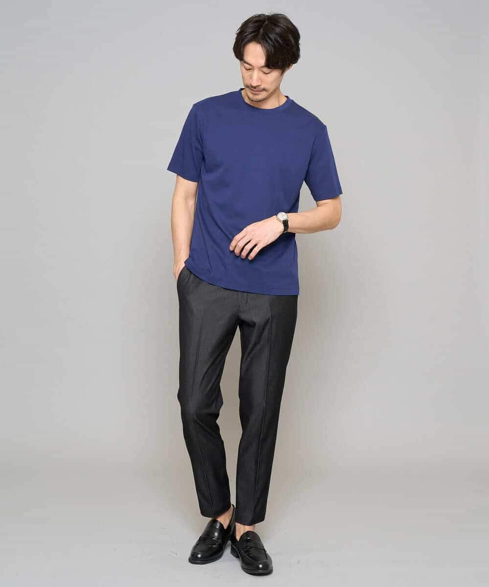 KHLGD35064 a.v.v MEN(アー・ヴェ・ヴェ) 【イージーケア/接触冷感】デニムライクストレッチアンクルスマートスラックス ブラック