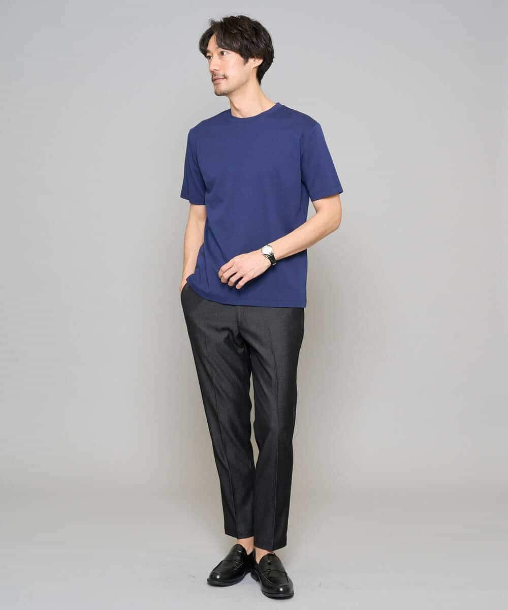 KHLGD35064 a.v.v MEN(アー・ヴェ・ヴェ) 【イージーケア/接触冷感】デニムライクストレッチアンクルスマートスラックス ブラック