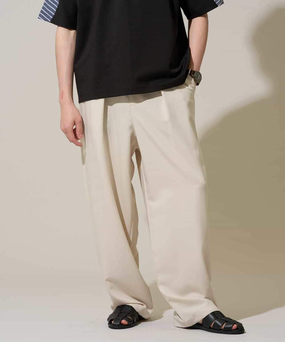 KHLGD38069 a.v.v MEN(アー・ヴェ・ヴェ) 【イージーケア/洗濯機で洗える/シワになりにくい/接触冷感/ストレッチ】オックスストレッチオーバーパンツ アイボリー