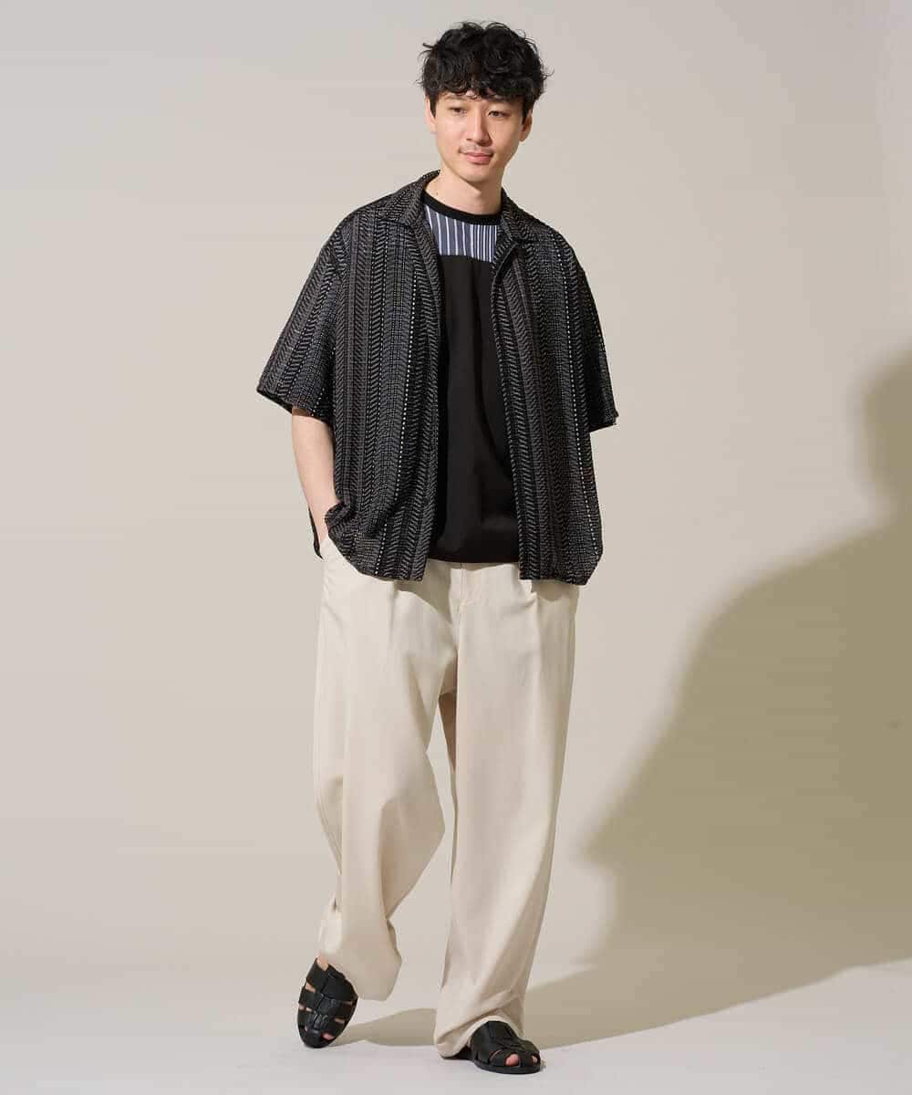 KHLGD38069 a.v.v MEN(アー・ヴェ・ヴェ) 【イージーケア/洗濯機で洗える/シワになりにくい/接触冷感/ストレッチ】オックスストレッチオーバーパンツ ブラック