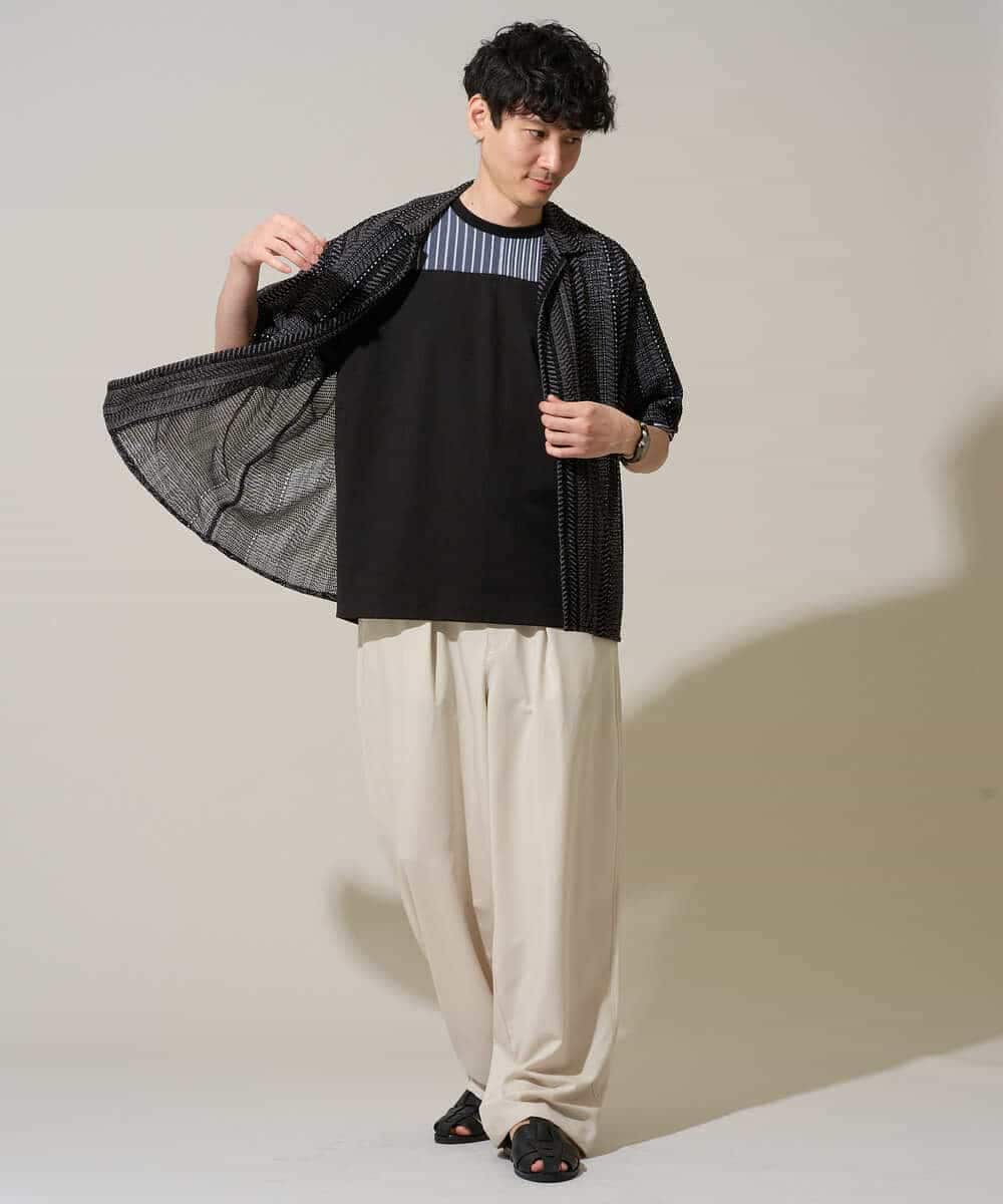 KHLGD38069 a.v.v MEN(アー・ヴェ・ヴェ) 【イージーケア/洗濯機で洗える/シワになりにくい/接触冷感/ストレッチ】オックスストレッチオーバーパンツ ブラック