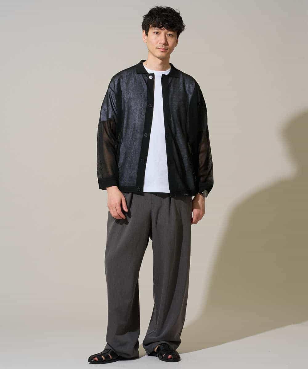 KHLGD38069 a.v.v MEN(アー・ヴェ・ヴェ) 【イージーケア/洗濯機で洗える/シワになりにくい/接触冷感/ストレッチ】オックスストレッチオーバーパンツ ブラック