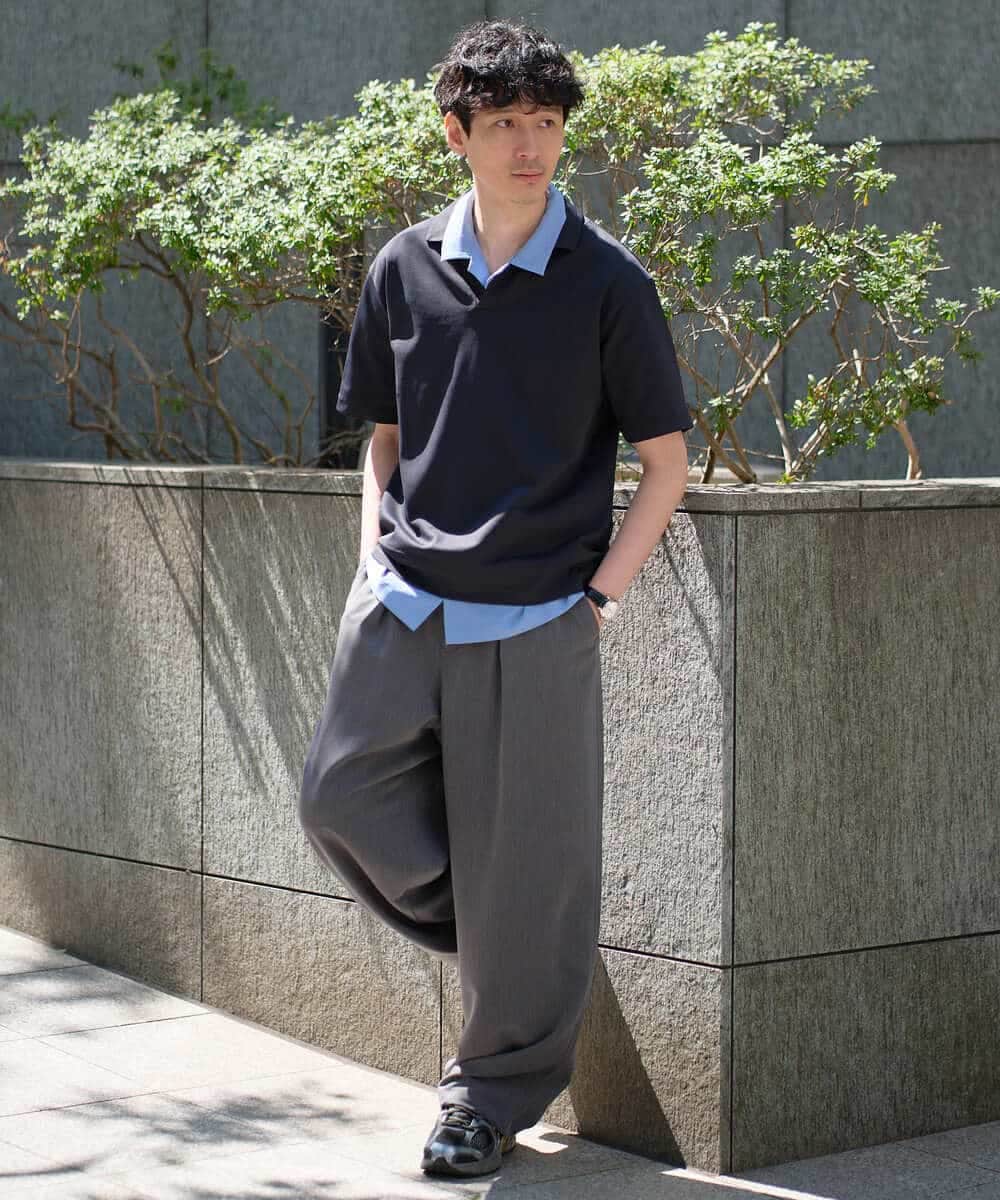 KHLGD38069 a.v.v MEN(アー・ヴェ・ヴェ) 【イージーケア/洗濯機で洗える/シワになりにくい/接触冷感/ストレッチ】オックスストレッチオーバーパンツ ブラック