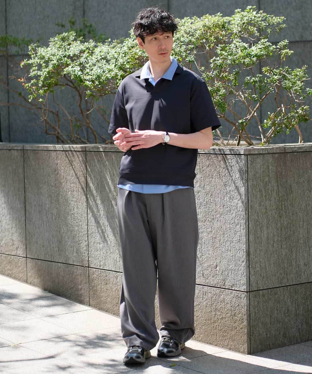 KHLGD38069 a.v.v MEN(アー・ヴェ・ヴェ) 【イージーケア/洗濯機で洗える/シワになりにくい/接触冷感/ストレッチ】オックスストレッチオーバーパンツ ブラック