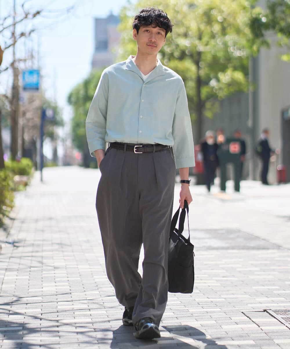 KHLGD38069 a.v.v MEN(アー・ヴェ・ヴェ) 【イージーケア/洗濯機で洗える/シワになりにくい/接触冷感/ストレッチ】オックスストレッチオーバーパンツ ブラック