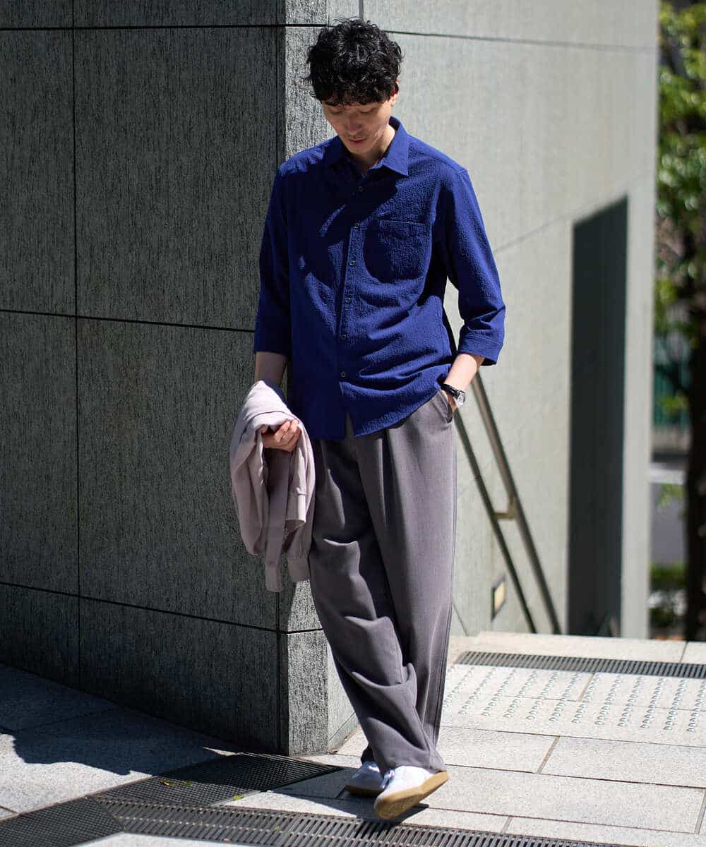 KHLGD38069 a.v.v MEN(アー・ヴェ・ヴェ) 【イージーケア/洗濯機で洗える/シワになりにくい/接触冷感/ストレッチ】オックスストレッチオーバーパンツ ブラック