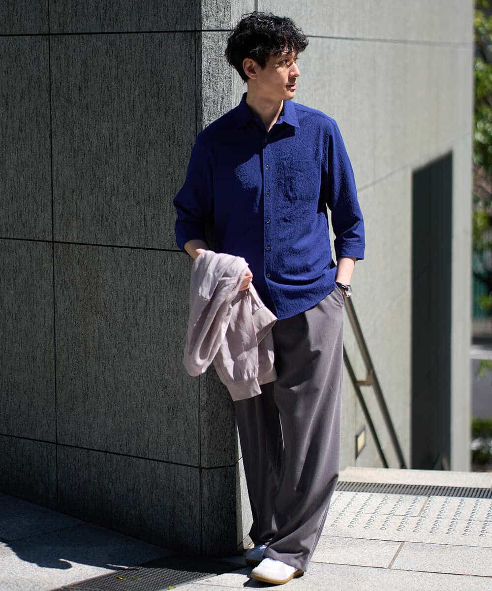 KHLGD38069 a.v.v MEN(アー・ヴェ・ヴェ) 【イージーケア/洗濯機で洗える/シワになりにくい/接触冷感/ストレッチ】オックスストレッチオーバーパンツ ブラック