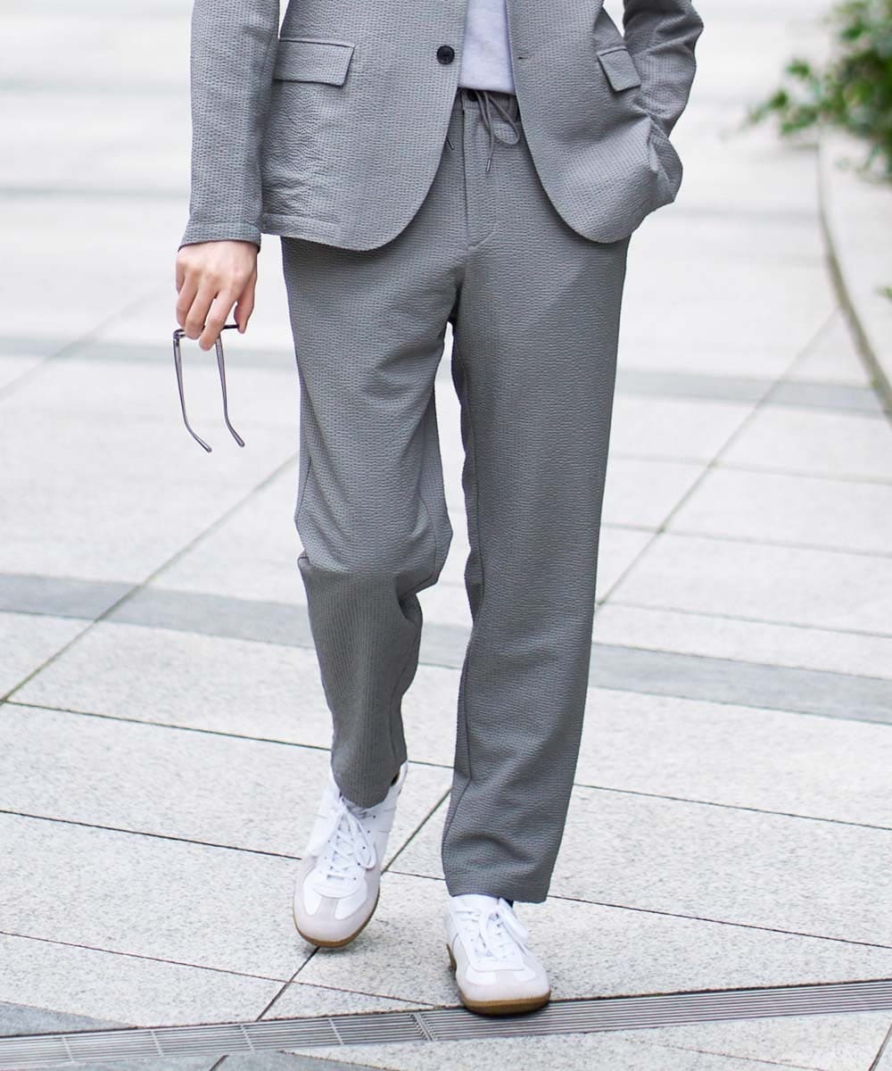 KHLGD76064 a.v.v MEN(アー・ヴェ・ヴェ) 【イージーケア/洗濯機で洗える] シアサッカーセミルーズパンツ グレー