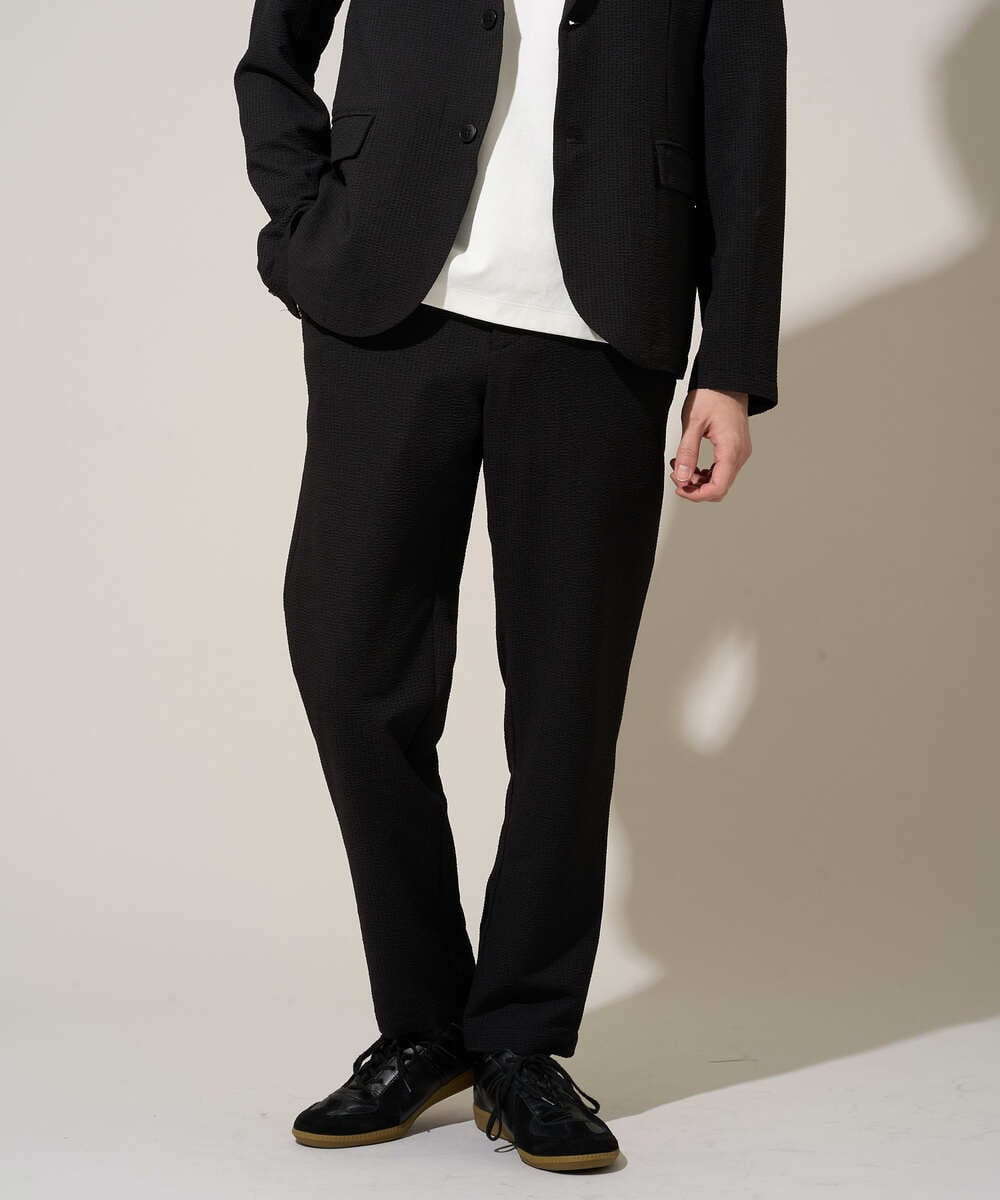 KHLGD76064 a.v.v MEN(アー・ヴェ・ヴェ) 【イージーケア/洗濯機で洗える] シアサッカーセミルーズパンツ ブラック