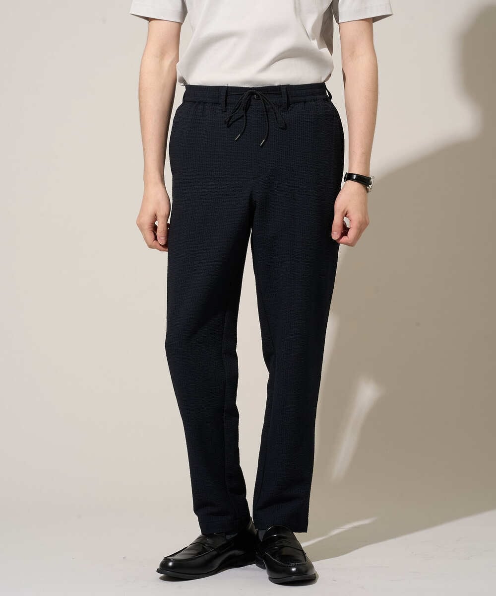 KHLGD76064 a.v.v MEN(アー・ヴェ・ヴェ) 【イージーケア/洗濯機で洗える] シアサッカーセミルーズパンツ ブラック