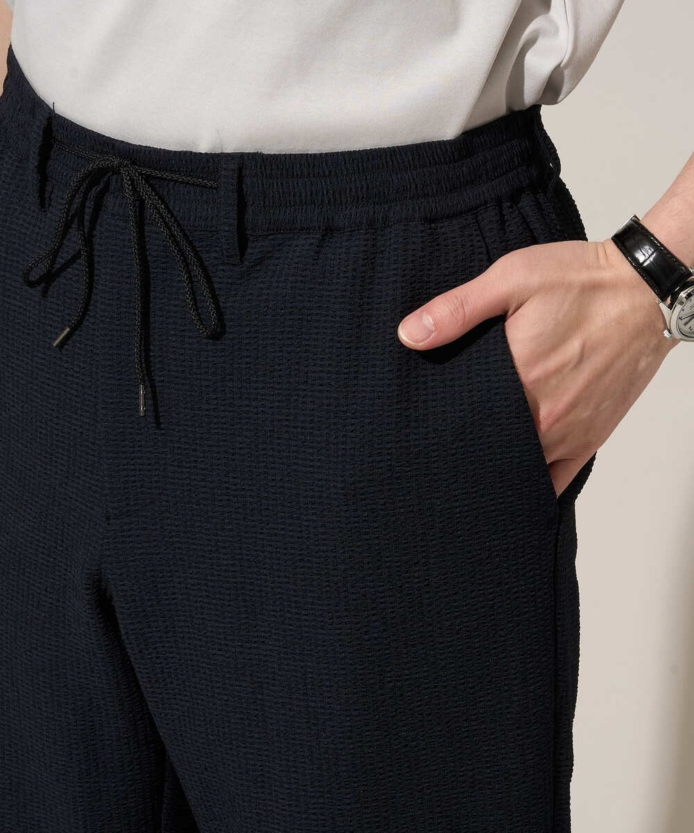 KHLGD76064 a.v.v MEN(アー・ヴェ・ヴェ) 【イージーケア/洗濯機で洗える] シアサッカーセミルーズパンツ ブラック