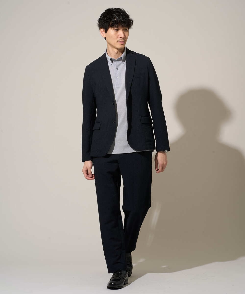 KHLGD76064 a.v.v MEN(アー・ヴェ・ヴェ) 【イージーケア/洗濯機で洗える] シアサッカーセミルーズパンツ ブラック